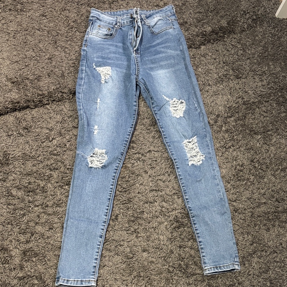 SHEIN Light Blue Ripped Skinny Jeans